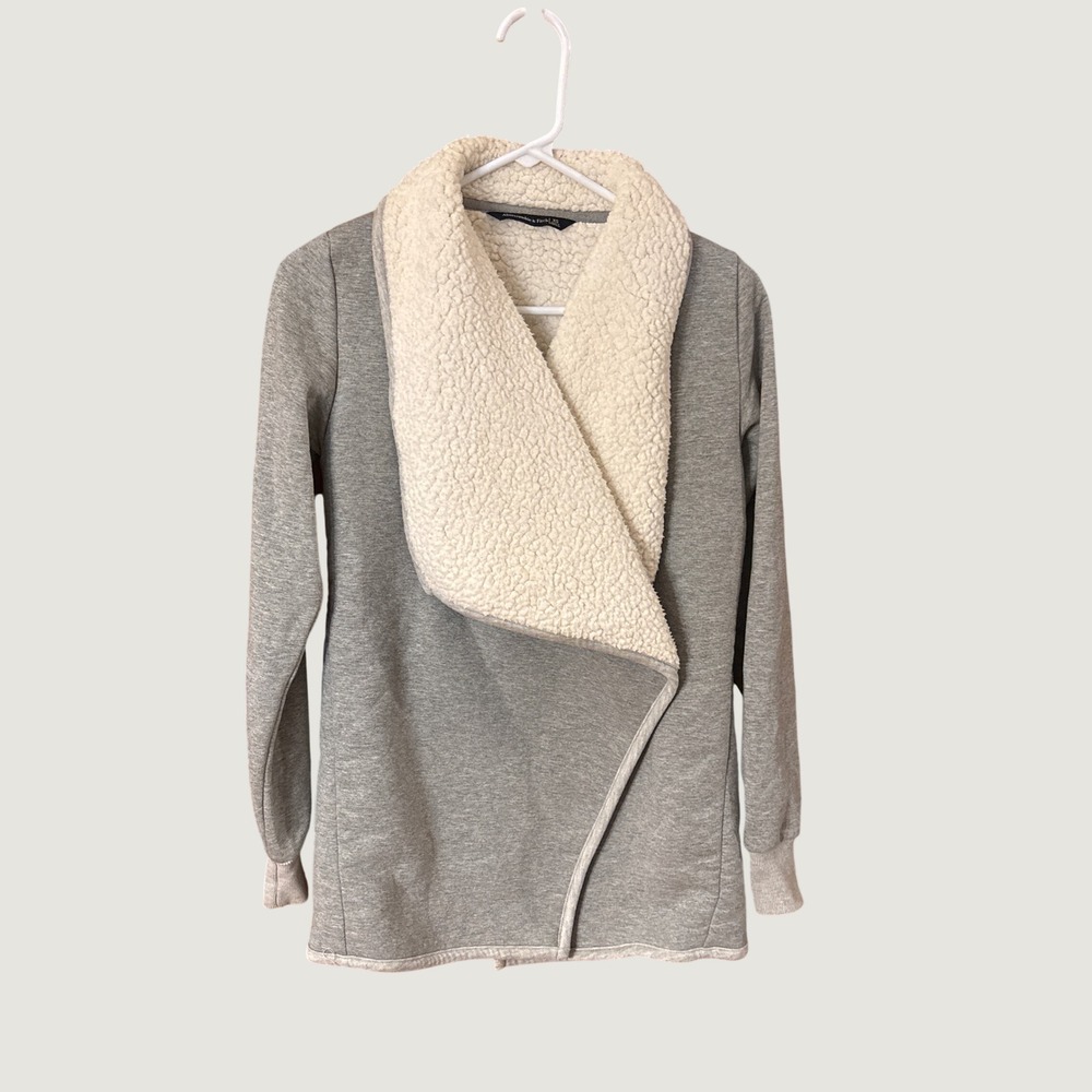 Abercrombie & Fitch Sherpa Lined Shawl Collar Cardigan Jacket Grey XS